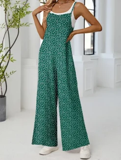 Women's Normal Jumpsuit Active Floral Sleeveless Wide Leg Round Neck Pocket High Waist Vacation Daily Regular Fit Yellow Pink Army Green Summer