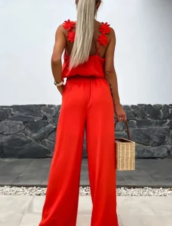 Women's Normal Jumpsuit Active Solid Color Sleeveless V Neck Pocket Vacation Daily Regular Fit Black White Red Summer