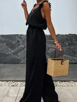 Women's Normal Jumpsuit Active Solid Color Sleeveless V Neck Pocket Vacation Daily Regular Fit Black White Red Summer