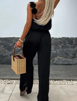 Women's Normal Jumpsuit Active Solid Color Sleeveless V Neck Pocket Vacation Daily Regular Fit Black White Red Summer