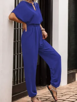Women's Normal Jumpsuit Active Solid Color Sleeveless V Neck High Waist Vacation Daily Regular Fit Black Wine Blue Summer