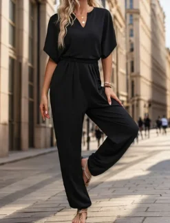 Women's Normal Jumpsuit Active Solid Color Sleeveless V Neck High Waist Vacation Daily Regular Fit Black Wine Blue Summer