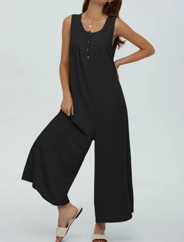 Women's Normal Jumpsuit Active Solid Color Sleeveless U Neck Buttons Pocket Vacation Daily Regular Fit Black Navy Blue Blue Summer