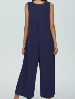 Women's Normal Jumpsuit Active Solid Color Sleeveless U Neck Buttons Pocket Vacation Daily Regular Fit Black Navy Blue Blue Summer