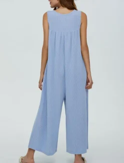 Women's Normal Jumpsuit Active Solid Color Sleeveless U Neck Buttons Pocket Vacation Daily Regular Fit Black Navy Blue Blue Summer