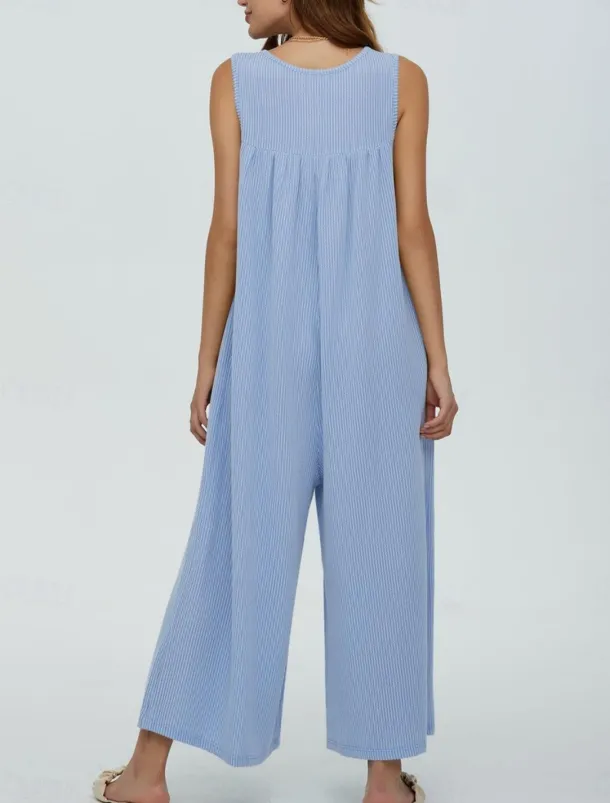 Women's Normal Jumpsuit Active Solid Color Sleeveless U Neck Buttons Pocket Vacation Daily Regular Fit Black Navy Blue Blue Summer