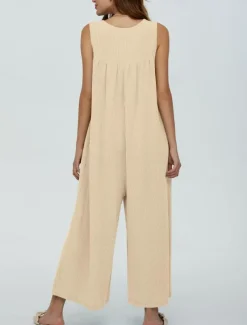 Women's Normal Jumpsuit Active Solid Color Sleeveless U Neck Buttons Pocket Vacation Daily Regular Fit Black Navy Blue Blue Summer
