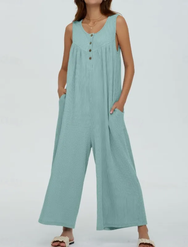 Women's Normal Jumpsuit Active Solid Color Sleeveless U Neck Buttons Pocket Vacation Daily Regular Fit Black Navy Blue Blue Summer