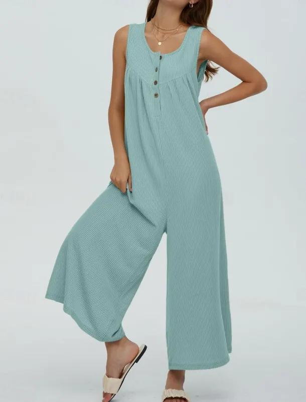Women's Normal Jumpsuit Active Solid Color Sleeveless U Neck Buttons Pocket Vacation Daily Regular Fit Black Navy Blue Blue Summer