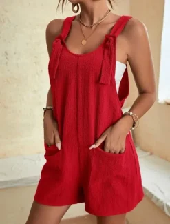 Women's Normal Jumpsuit Basic Solid Color Sleeveless Crew Neck Buttons Pocket Street Daily Regular Fit Black Light Green Pink Summer