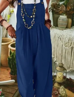 Women's Normal Jumpsuit Casual Solid Color Sleeveless U Neck Pocket Street Daily Regular Fit Black Royal Blue Blue Summer