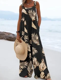 Women's Normal Jumpsuit Dungarees Casual Tie Dye Sleeveless Square Neck Pocket Print Street Daily Regular Fit Black Pink Blue Summer