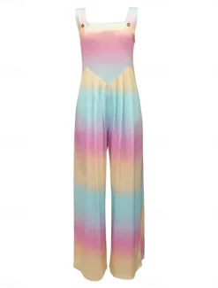 Women's Normal Jumpsuit Dungarees Casual Tie Dye Sleeveless Square Neck Pocket Print Street Daily Regular Fit Black Pink Blue Summer