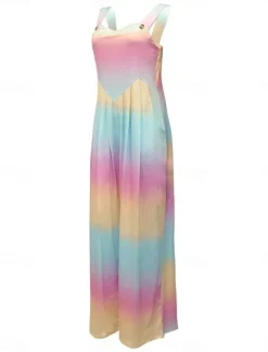 Women's Normal Jumpsuit Dungarees Casual Tie Dye Sleeveless Square Neck Pocket Print Street Daily Regular Fit Black Pink Blue Summer