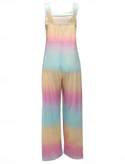 Women's Normal Jumpsuit Dungarees Casual Tie Dye Sleeveless Square Neck Pocket Print Street Daily Regular Fit Black Pink Blue Summer