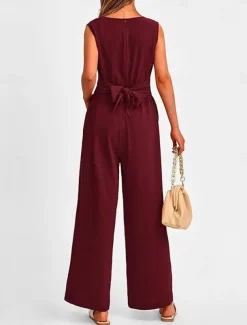 Women's Normal Jumpsuit Elegant Solid Color Sleeveless V Neck Lace up Pocket Office Business Regular Fit Black Wine Army Green Summer