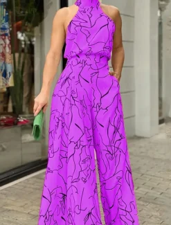 Women's Normal Jumpsuit Elegant Striped Sleeveless Stand Collar Pocket Print Wedding Party Regular Fit Black White Yellow Summer