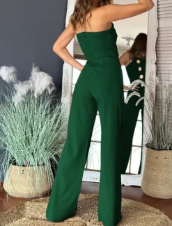 Women's Normal Jumpsuit Elegant Solid Color Sleeveless Wide Leg Strapless Buttons Daily Regular Fit Black White Red Summer