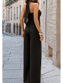 Women's Normal Jumpsuit Elegant Solid Color Sleeveless Halter Neck Backless Party Regular Fit Black White Red Summer