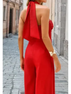 Women's Normal Jumpsuit Elegant Solid Color Sleeveless Halter Neck Backless Party Regular Fit Black White Red Summer