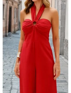 Women's Normal Jumpsuit Elegant Solid Color Sleeveless Halter Neck Backless Party Regular Fit Black White Red Summer