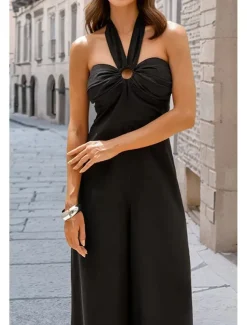 Women's Normal Jumpsuit Elegant Solid Color Sleeveless Halter Neck Backless Party Regular Fit Black White Red Summer