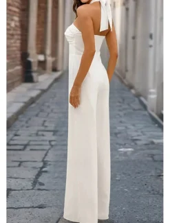 Women's Normal Jumpsuit Elegant Solid Color Sleeveless Halter Neck Backless Party Regular Fit Black White Red Summer