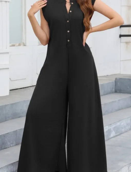 Women's Normal Jumpsuit Streetwear Solid Color Sleeveless V Neck Buttons Street Going out Regular Fit Black White Light Green Summer