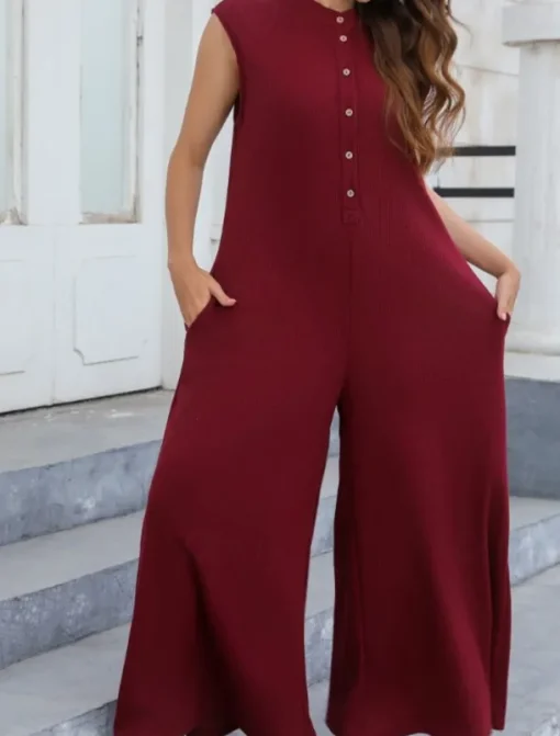 Women's Normal Jumpsuit Streetwear Solid Color Sleeveless V Neck Buttons Street Going out Regular Fit Black White Light Green Summer