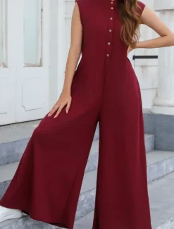 Women's Normal Jumpsuit Streetwear Solid Color Sleeveless V Neck Buttons Street Going out Regular Fit Black White Light Green Summer