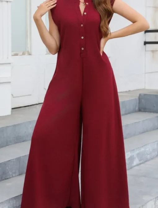 Women's Normal Jumpsuit Streetwear Solid Color Sleeveless V Neck Buttons Street Going out Regular Fit Black White Light Green Summer