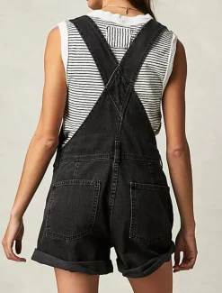 Women's Normal Jumpsuit Streetwear Solid Color Sleeveless Square Neck Pocket Street Daily Regular Fit Black White Red Summer