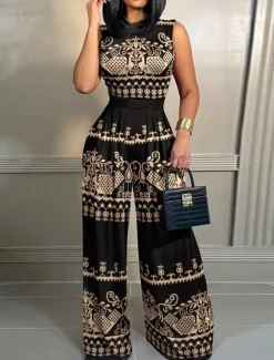 Women's Normal Jumpsuit Streetwear Floral Sleeveless Crew Neck High Waist Print Street Daily Regular Fit Black Yellow Pink Summer