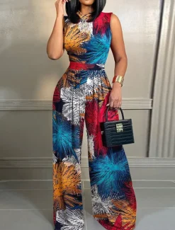 Women's Normal Jumpsuit Streetwear Floral Sleeveless Crew Neck High Waist Print Street Daily Regular Fit Black Yellow Pink Summer