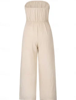 Women's Normal Jumpsuit Streetwear Solid Color Sleeveless Strapless Lace up Backless Street Daily Regular Fit White Green Apricot Summer