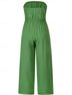 Women's Normal Jumpsuit Streetwear Solid Color Sleeveless Strapless Lace up Backless Street Daily Regular Fit White Green Apricot Summer