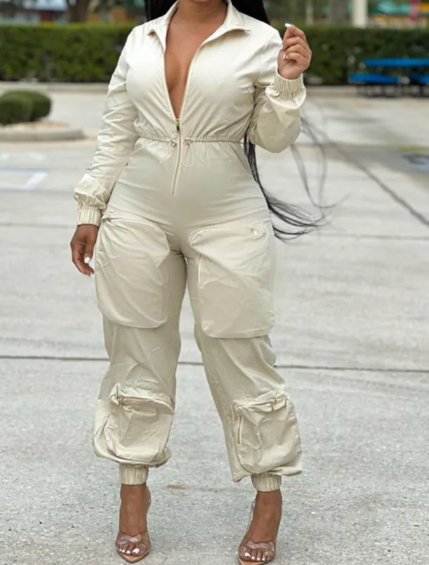 Women's Normal Jumpsuit Streetwear Solid Color Sleeveless Shirt Collar Zipper Pocket Street Daily Regular Fit Black White Fall