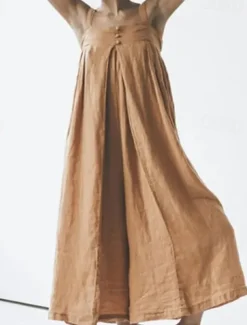 Women's Normal Jumpsuit Streetwear Solid Color Sleeveless Square Neck Backless Street Daily Regular Fit Pink Royal Blue Khaki Summer