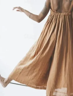 Women's Normal Jumpsuit Streetwear Solid Color Sleeveless Square Neck Backless Street Daily Regular Fit Pink Royal Blue Khaki Summer