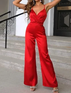 Women's Normal Jumpsuit Streetwear Solid Color Sleeveless V Neck Backless High Waist Party Street Regular Fit Black Red Blue Spring