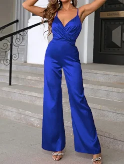 Women's Normal Jumpsuit Streetwear Solid Color Sleeveless V Neck Backless High Waist Party Street Regular Fit Black Red Blue Spring