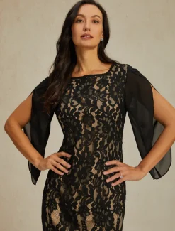 Women's Normal Knee Length Dress Black Dress Elegant Vintage Split Sleeve Party Wedding Guest Cocktail Party Regular Fit 3/4 Length Sleeve Crew Neck Black Summer Spring Fall