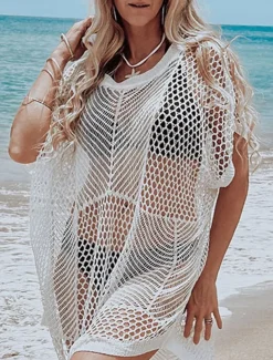 Women's Normal Midi Dress Sundress Tropical Hawaiian Beach Regular Fit Plain Short Sleeve Crew Neck White Summer