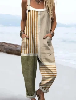 Women's Normal Overall Active Floral Sleeveless Round Neck Pocket Print Vacation Daily Regular Fit Yellow Pink Red Summer