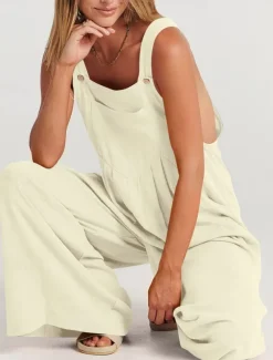 Women's Normal Overall Active Solid Color Sleeveless Round Neck Buttons Pocket Vacation Daily Regular Fit Yellow Wine Apricot Summer