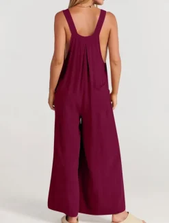 Women's Normal Overall Active Solid Color Sleeveless Round Neck Buttons Pocket Vacation Daily Regular Fit Yellow Wine Apricot Summer