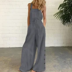 Women's Normal Overall Dungarees Casual Solid Color Sleeveless Sleeveless Bootcut Square Neck Pocket Dailywear Holiday Loose Fit Black White Navy Blue Summer