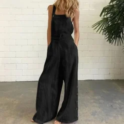 Women's Normal Overall Dungarees Casual Solid Color Sleeveless Sleeveless Bootcut Square Neck Pocket Dailywear Holiday Loose Fit Black White Navy Blue Summer