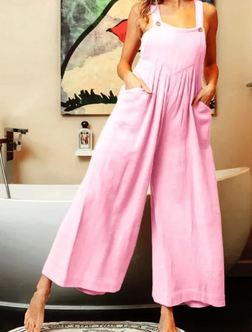 Women's Normal Overall Streetwear Solid Color Sleeveless U Neck Buttons Pocket Street Daily Regular Fit Pink Purple Fuchsia Summer