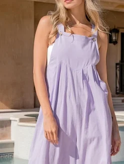 Women's Normal Overall Streetwear Solid Color Sleeveless U Neck Buttons Pocket Street Daily Regular Fit Pink Purple Fuchsia Summer